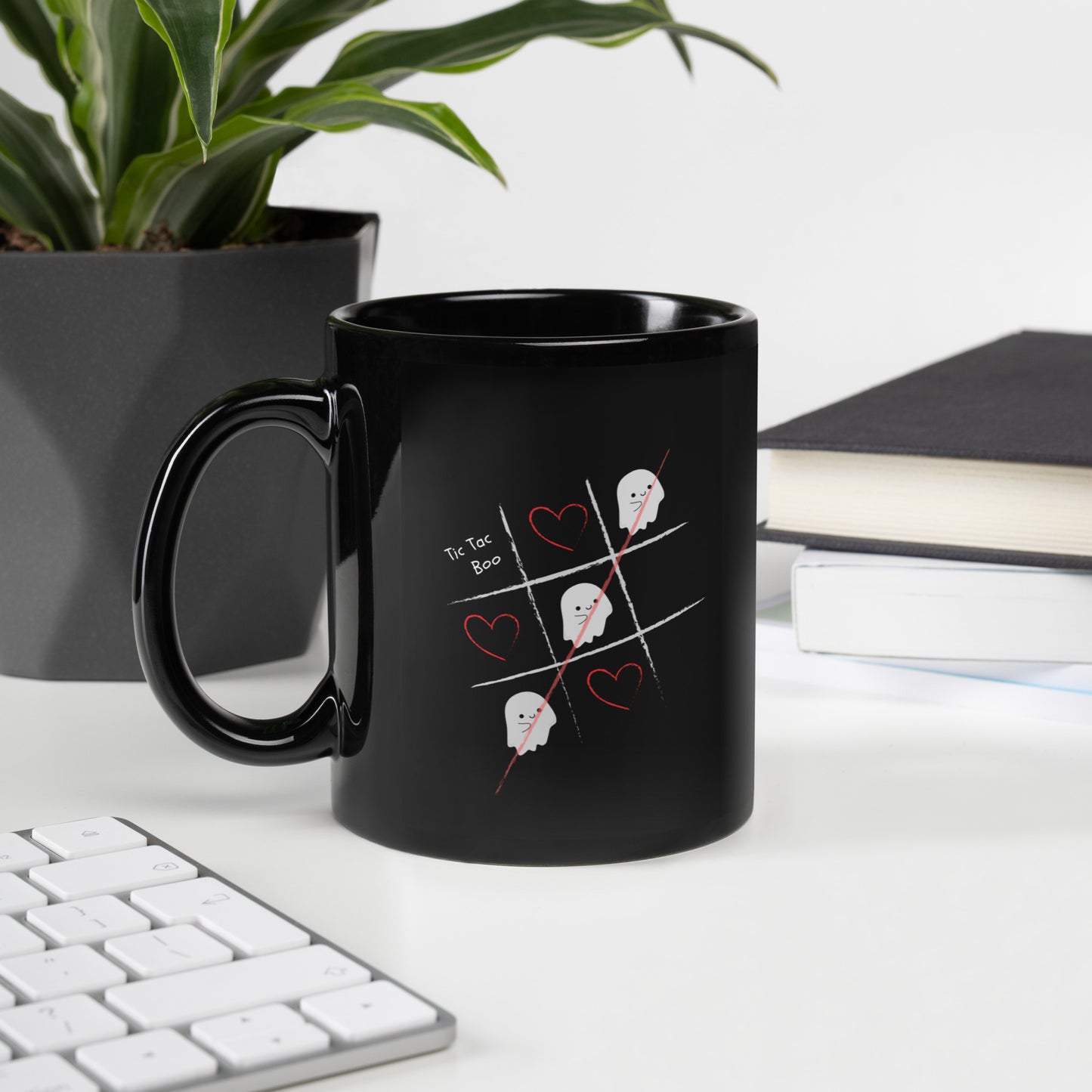 Tic-Tac-Boo Black Glossy Mug