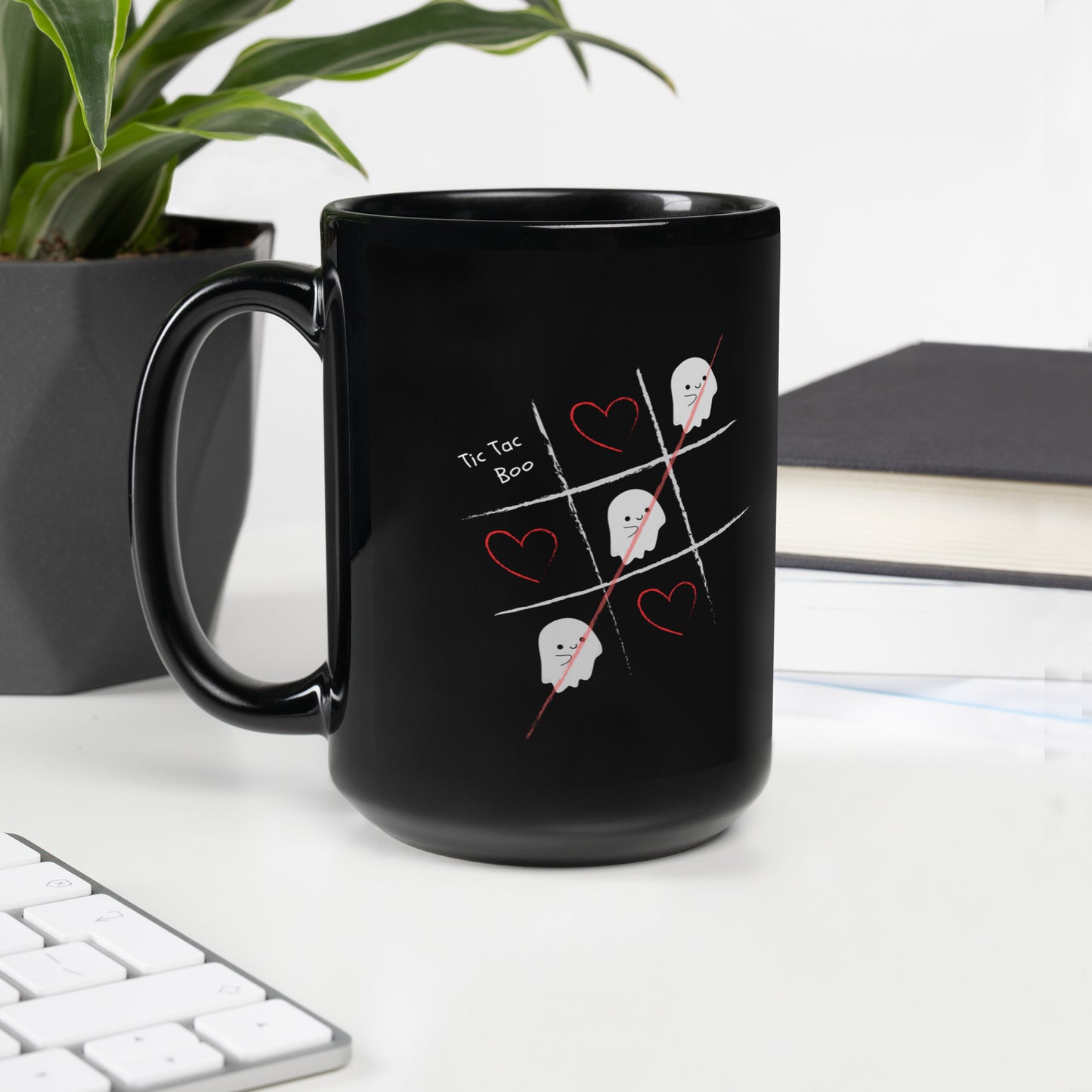 Tic-Tac-Boo Black Glossy Mug