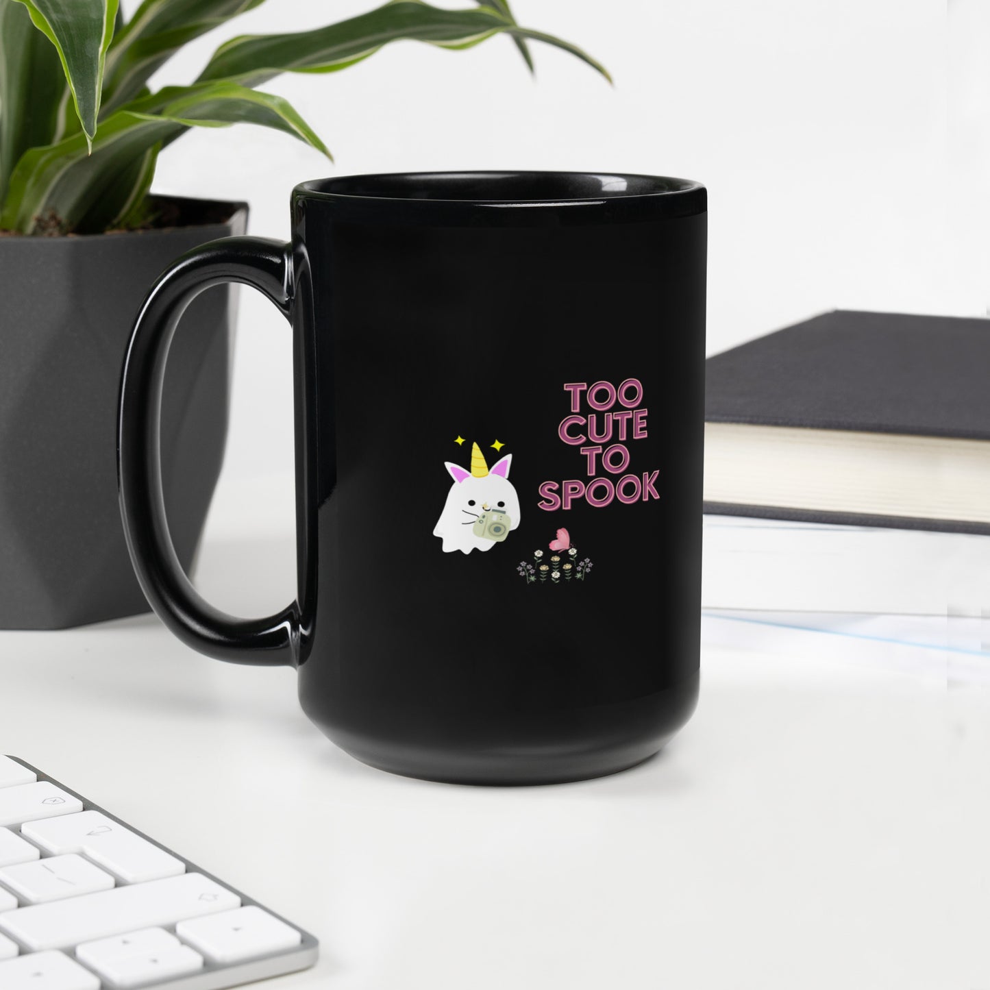 Too cute to spook Black Glossy Mug