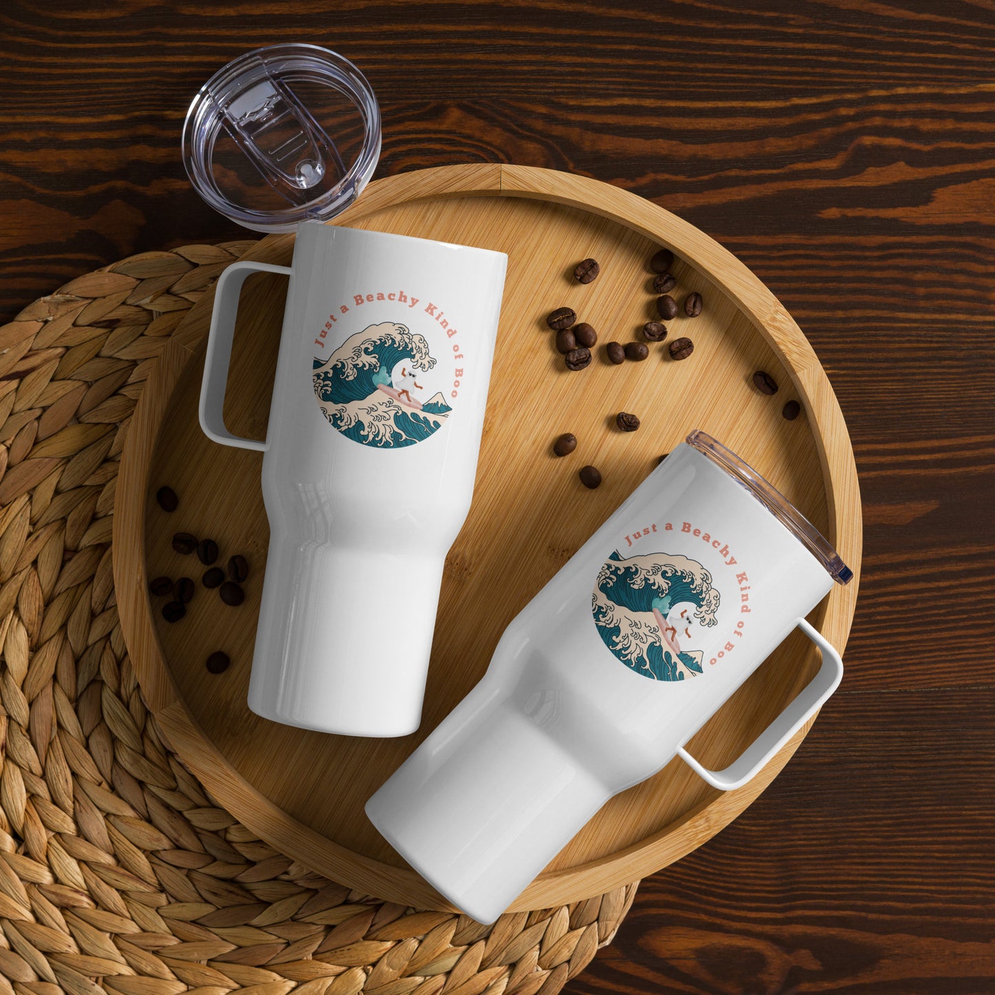 Beachy Boo Travel mug with a handle