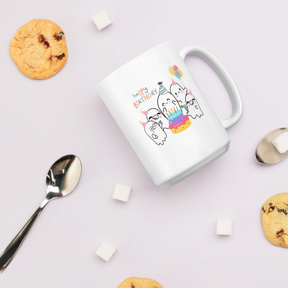 Birthday Boo White glossy mug