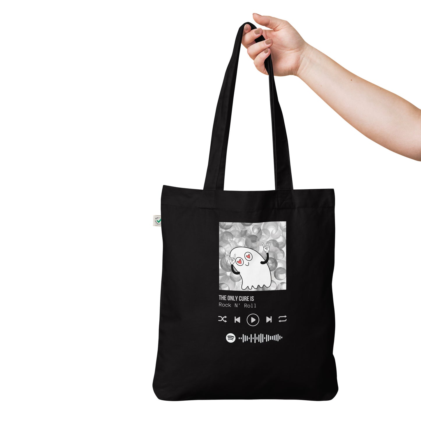 The only cure is rock n roll organic fashion tote bag