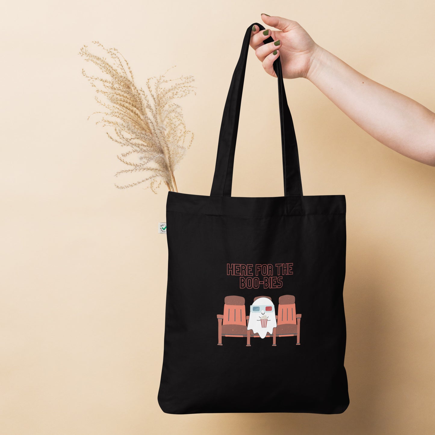 Here for the Boobies Organic fashion tote bag