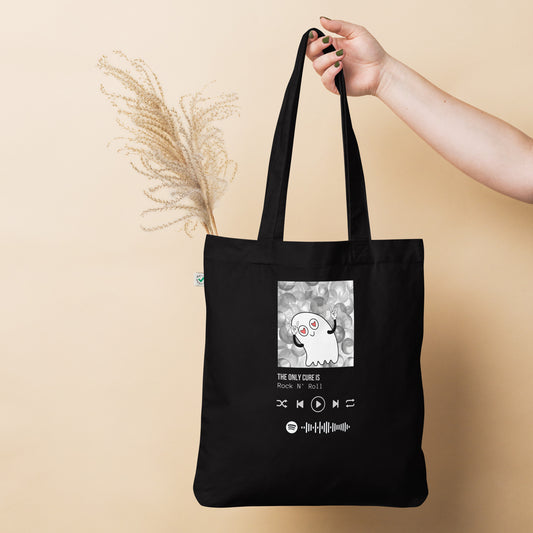 The only cure is rock n roll organic fashion tote bag