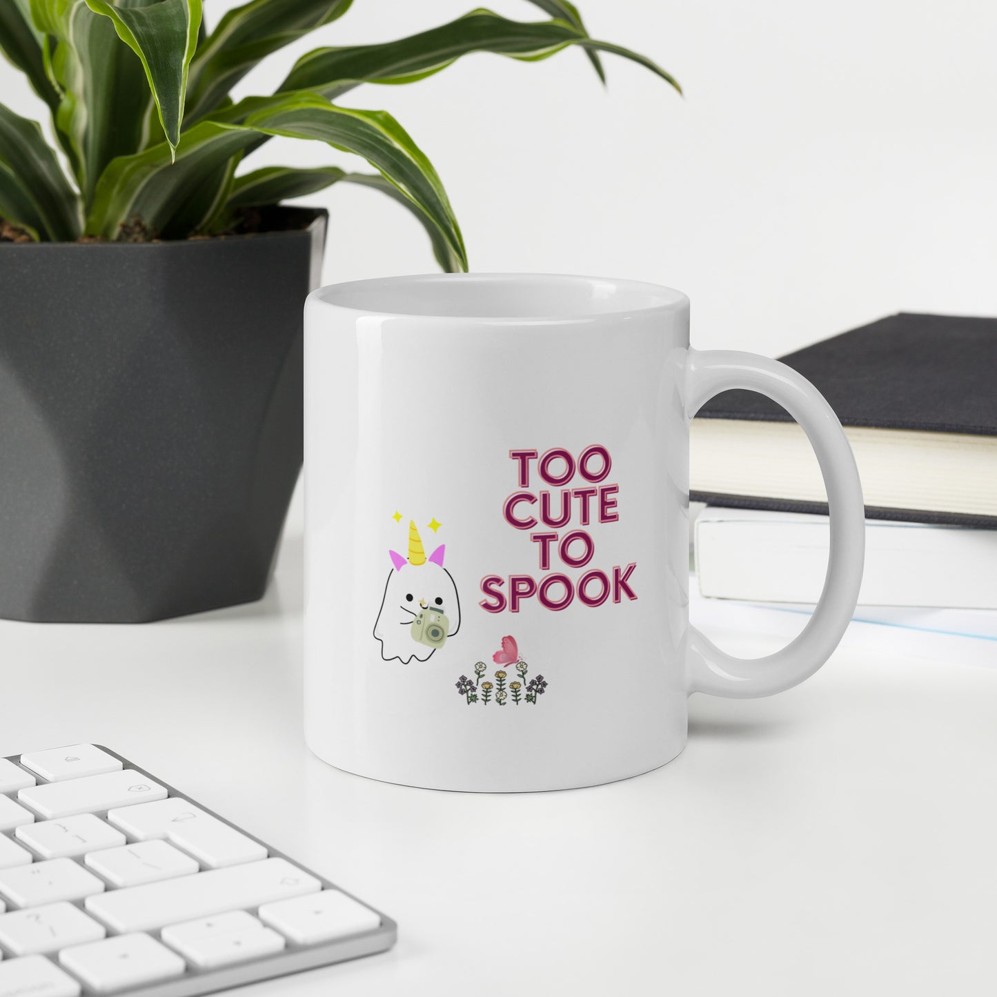 Too cute to spook White glossy mug