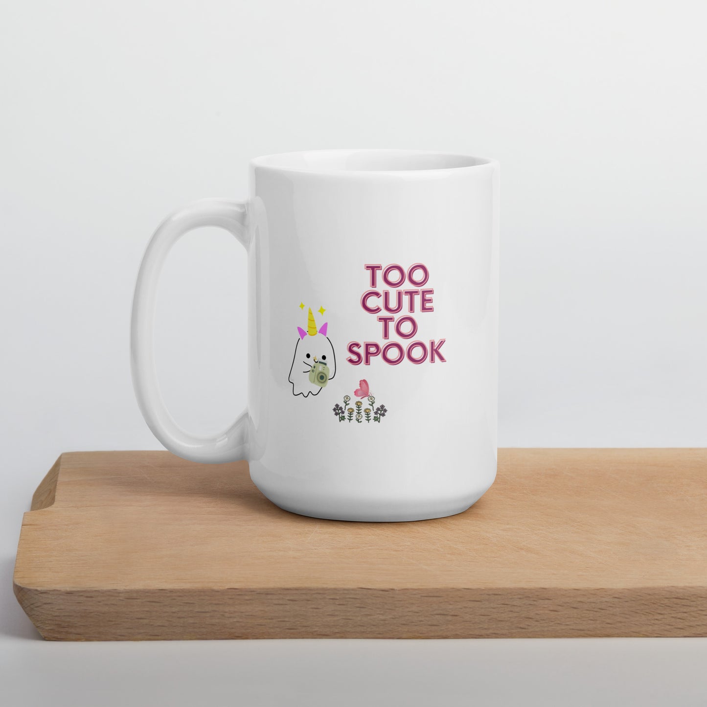 Too cute to spook White glossy mug