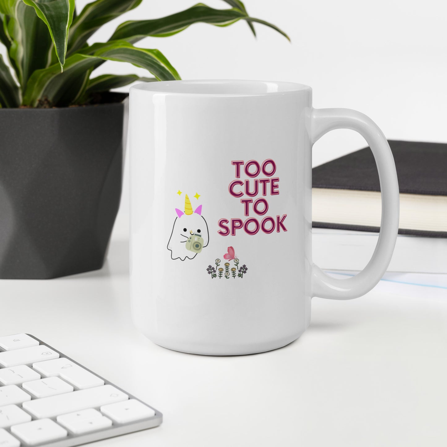 Too cute to spook White glossy mug